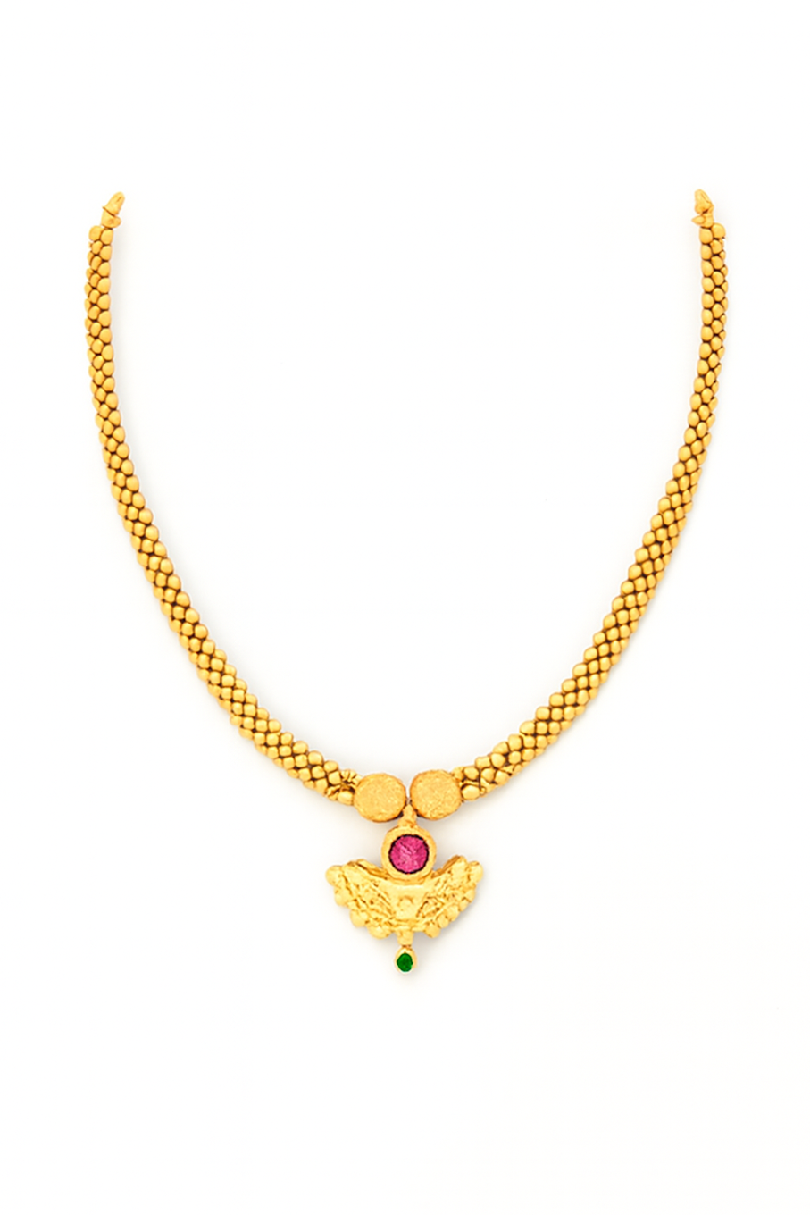 18K Gold Plated  Beaded Ruby & Emerald Floral Necklace