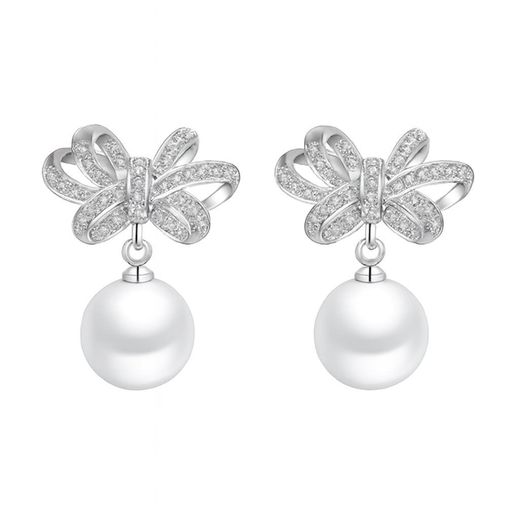 Elegant Bow & Pearl Drop Earrings