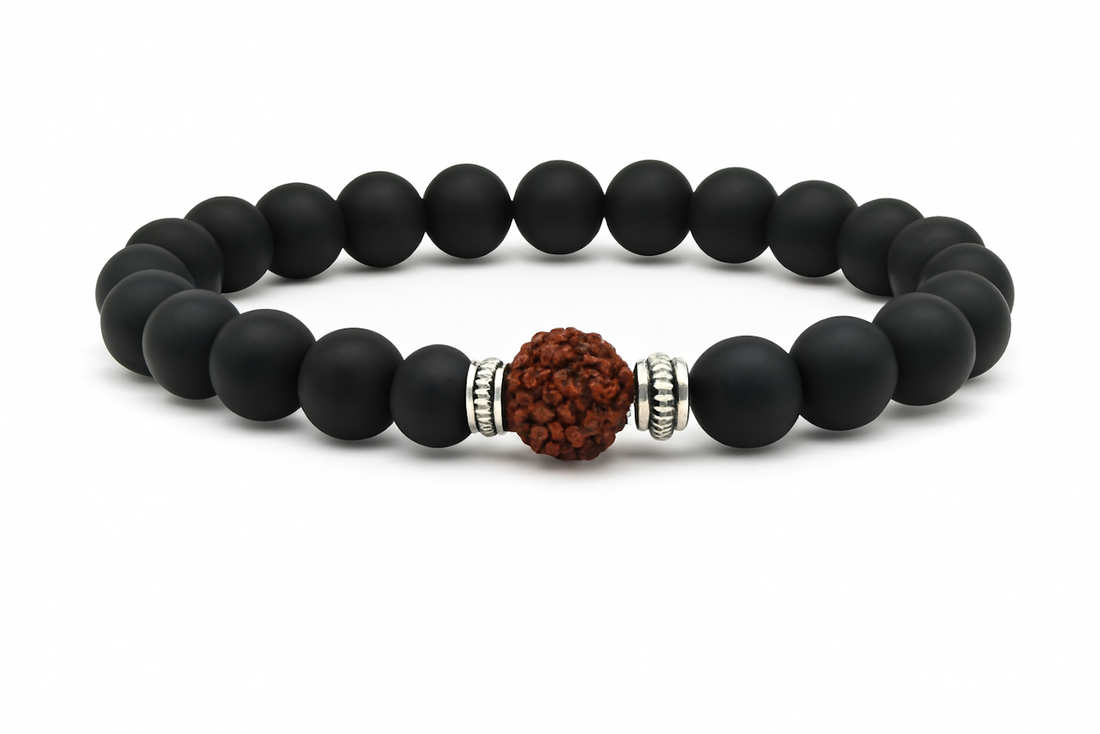 925 Sterling Silver Rudraksha Onyx Bracelet