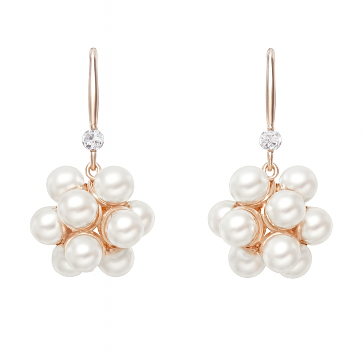 18K Gold Plated Pearl Cluster Drop Earrings