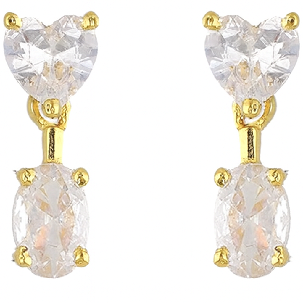 18K Gold Plated Heart and Oval Crystal Drop Earrings