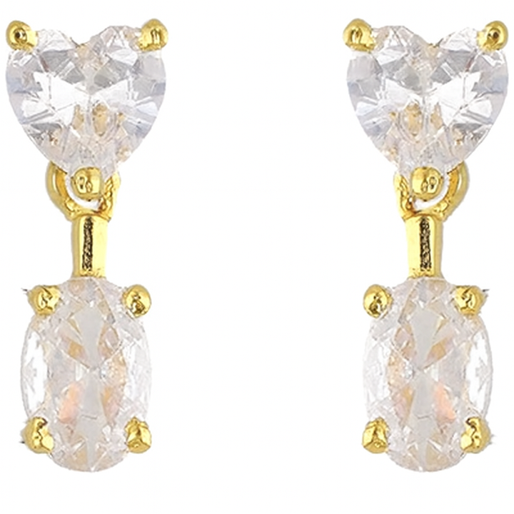 18K Gold Plated Heart and Oval Crystal Drop Earrings