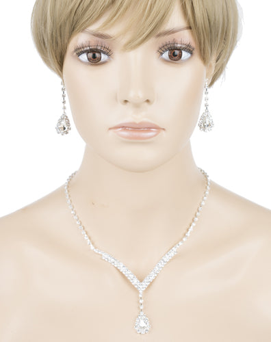 925 Sterling Silver Set  Necklace Earring  Diamond Drop