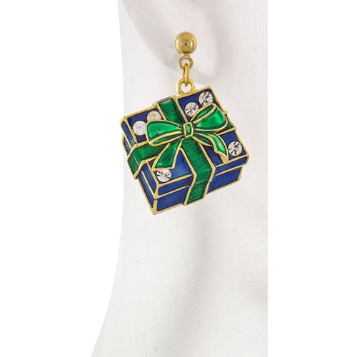 18K Gold Plated Christmas Holiday Gift Box Earrings