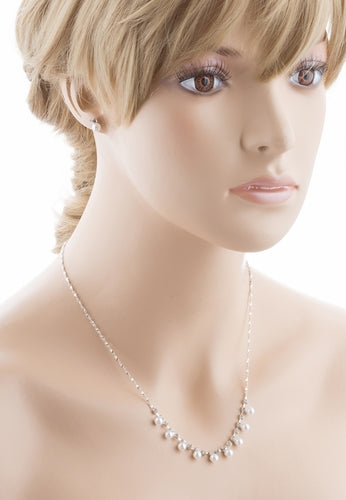 925 Sterling Silver Plated  Set Earring  Pearl Necklace