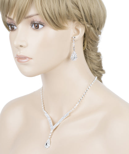 925 Sterling Silver Set  Necklace Earring  Diamond Drop