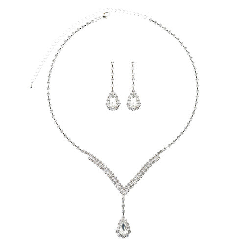 925 Sterling Silver Set  Necklace Earring  Diamond Drop