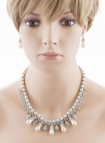 Set Necklace Diamond Pearl Bib Choker & Earring