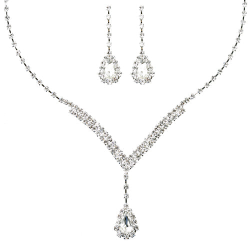 925 Sterling Silver Set  Necklace Earring  Diamond Drop