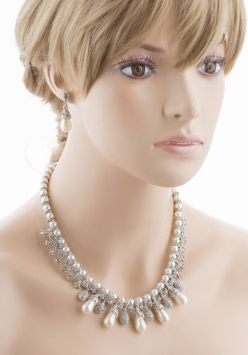 Set Necklace Diamond Pearl Bib Choker & Earring