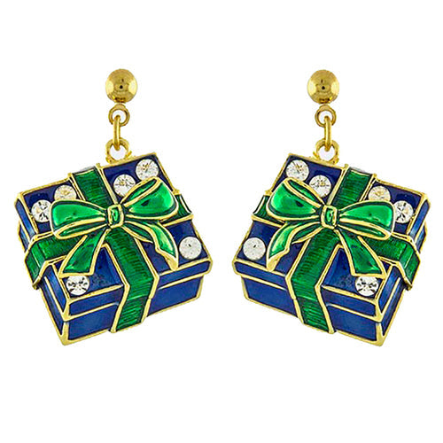 18K Gold Plated Christmas Holiday Gift Box Earrings