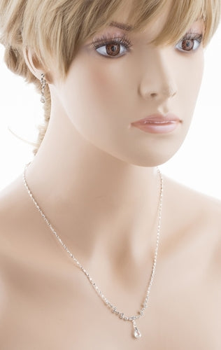 Bridal Wedding Jewelry Set Crystal Rhinestone Simple Teardrop Necklace