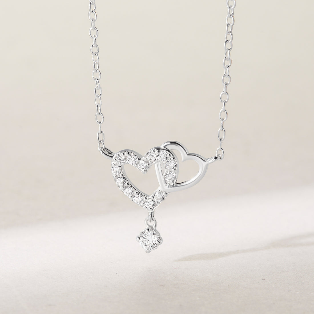 Heart Link Necklace, Interwined Heart Silver Necklace, Women Necklace