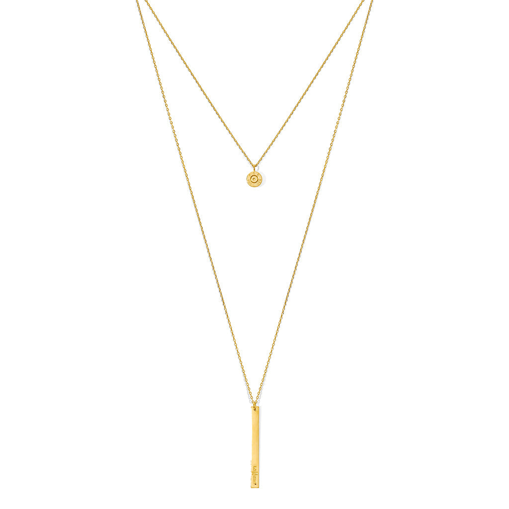 18K Gold Plated Layered Bar Bullet Necklace