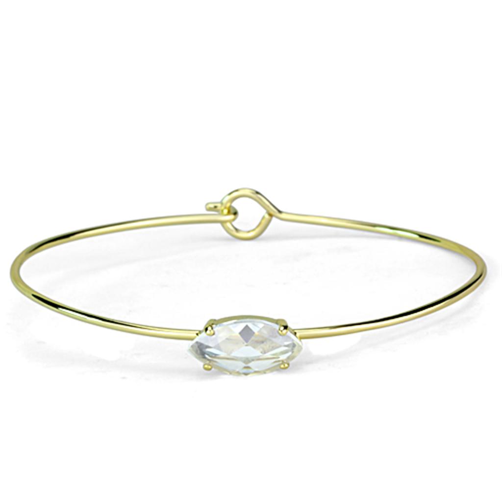 LO3260 - Gold Brass Bangle with AAA Grade CZ  in Clear