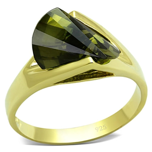 925 Sterling Silver 18K Gold Plated Ring with  Olivine
