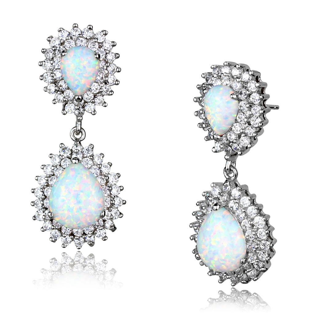 925 Sterling Silver Earrings with Diamond  & Precious Opal