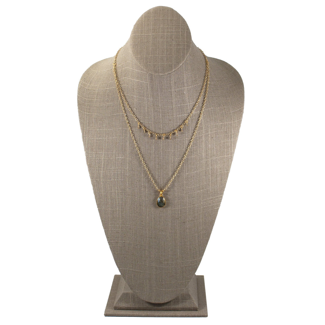 18K Gold Plated Labradorite Layered charm Necklace
