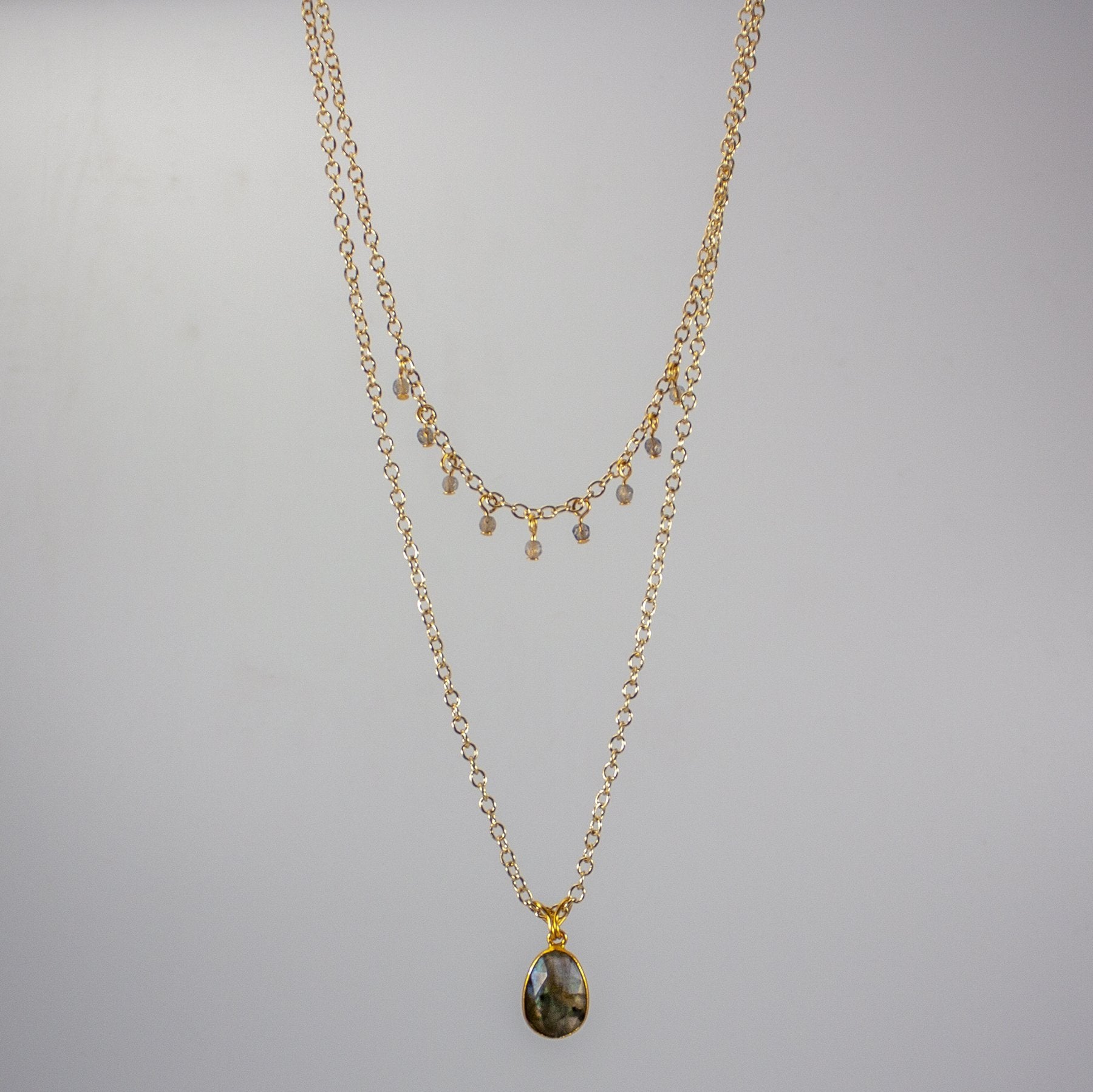 18K Gold Plated Labradorite Layered charm Necklace