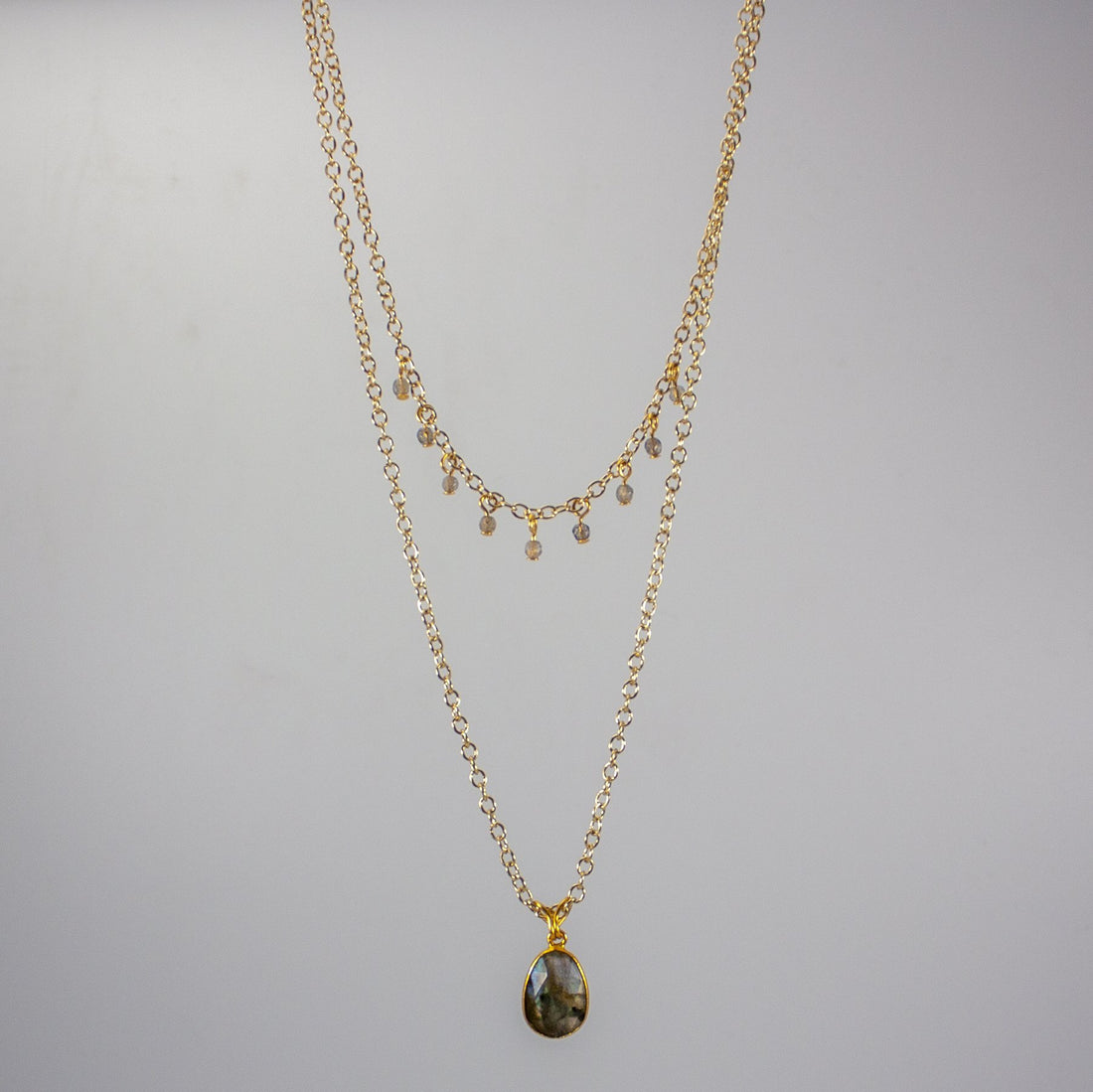 18K Gold Plated Labradorite Layered charm Necklace