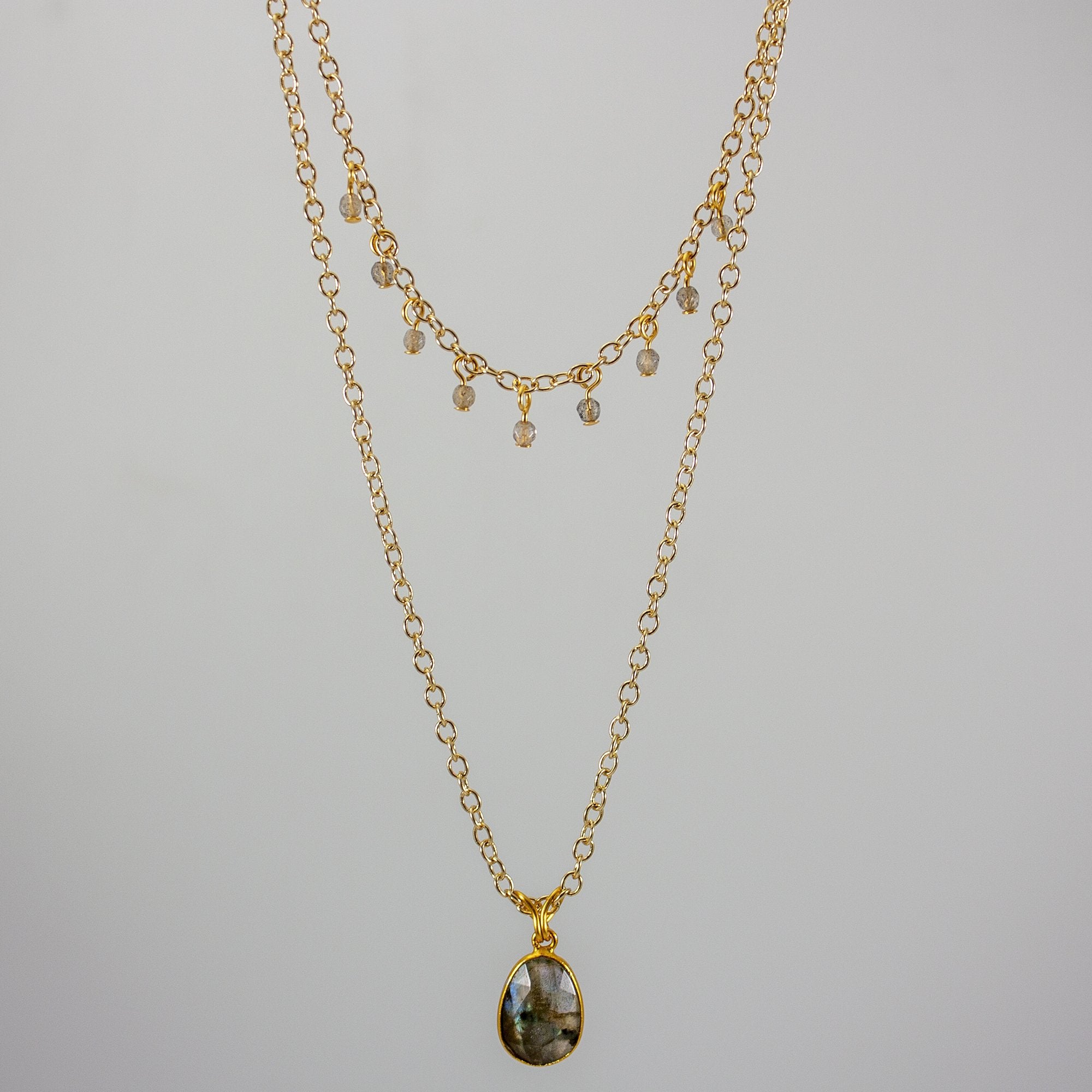 18K Gold Plated Labradorite Layered charm Necklace