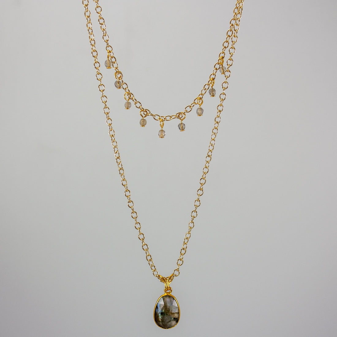 18K Gold Plated Labradorite Layered charm Necklace