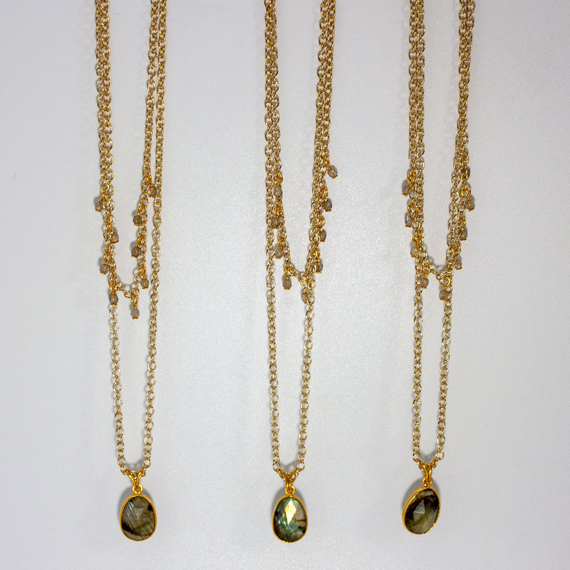 18K Gold Plated Labradorite Layered charm Necklace