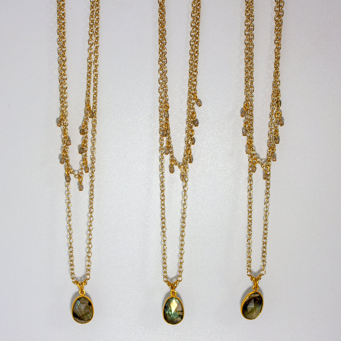18K Gold Plated Labradorite Layered charm Necklace
