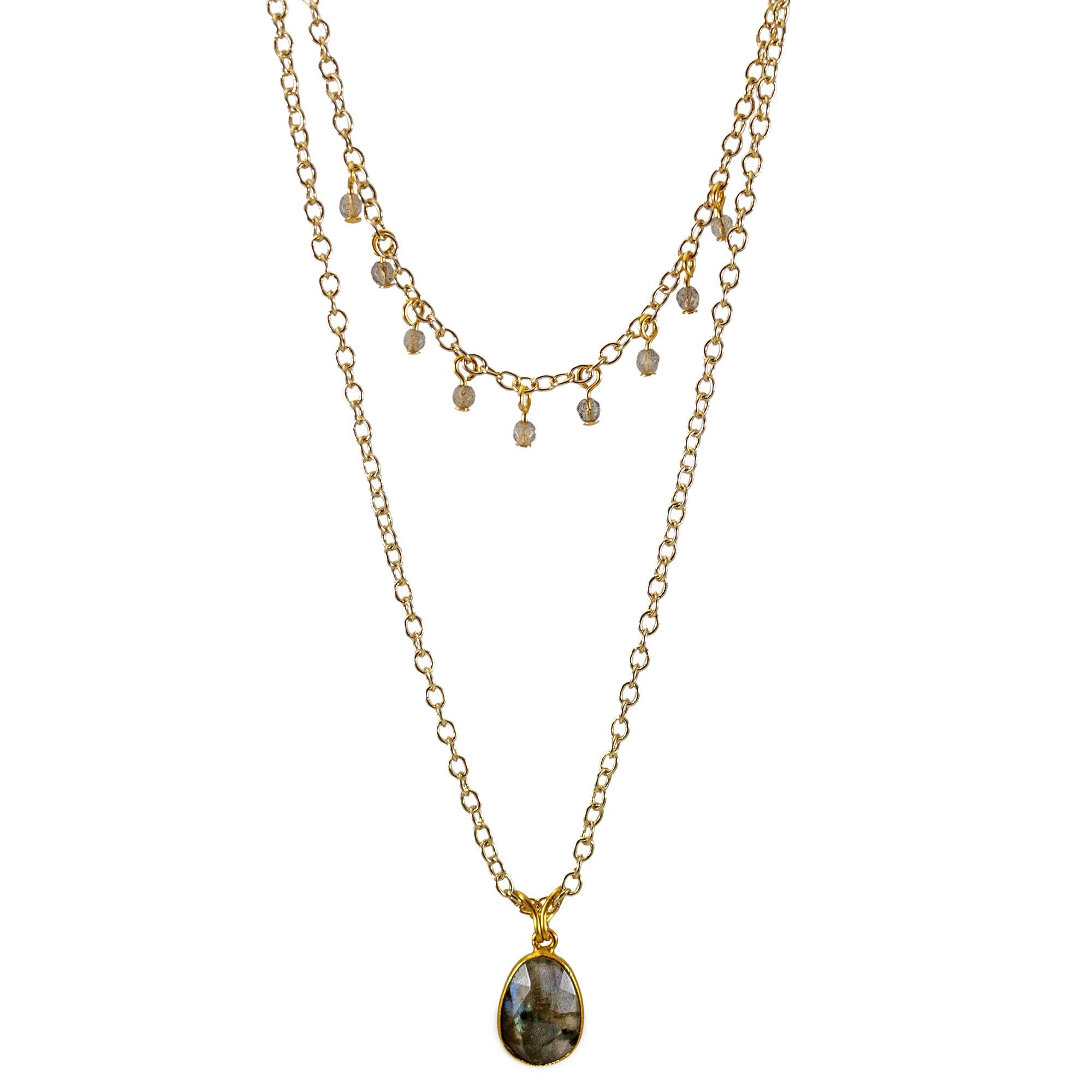 18K Gold Plated Labradorite Layered charm Necklace
