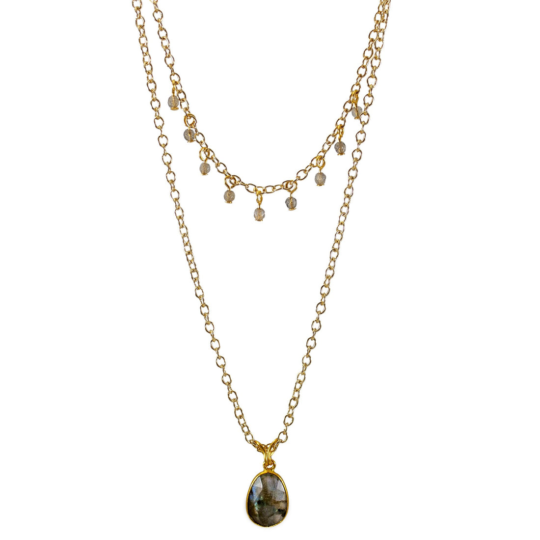 18K Gold Plated Labradorite Layered charm Necklace