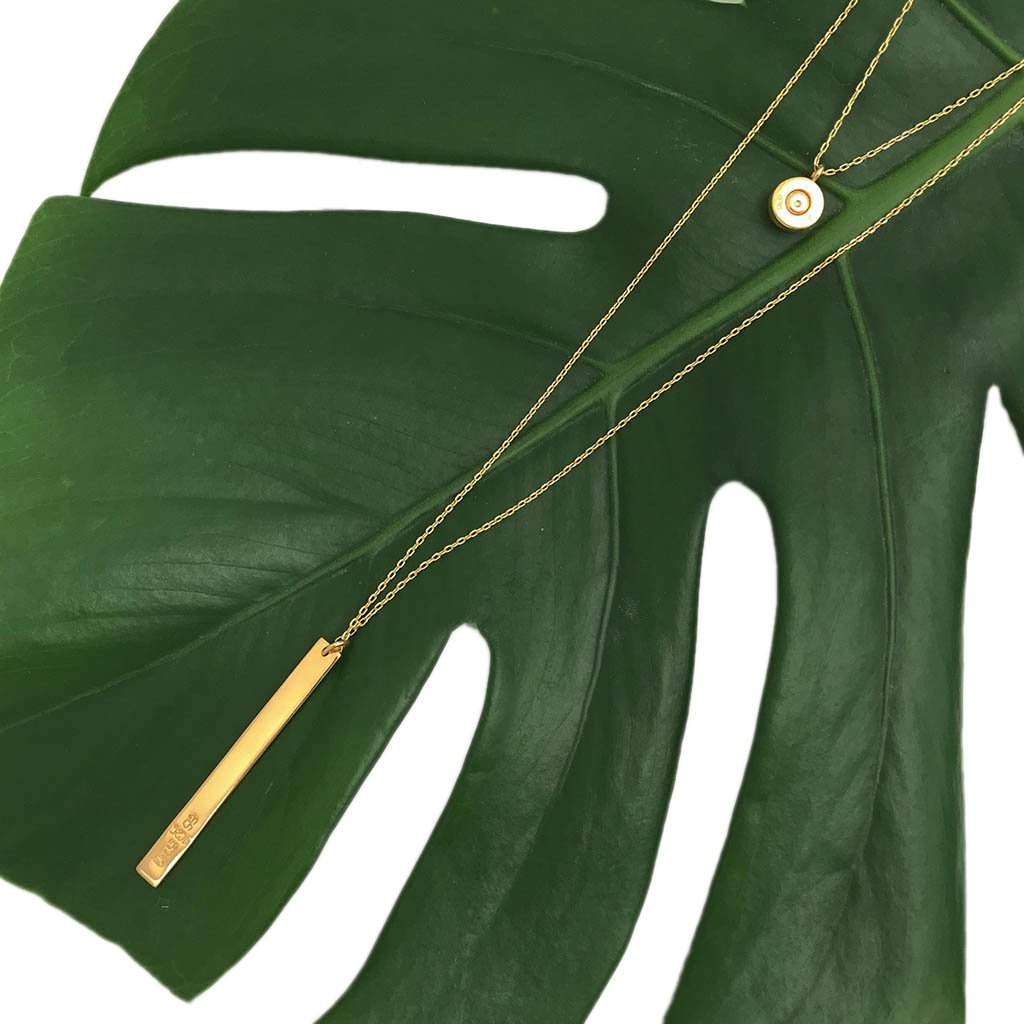 18K Gold Plated Layered Bar Bullet Necklace