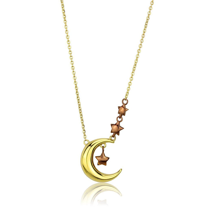 18K Gold  Plated Light Brown stars half Moon Necklace